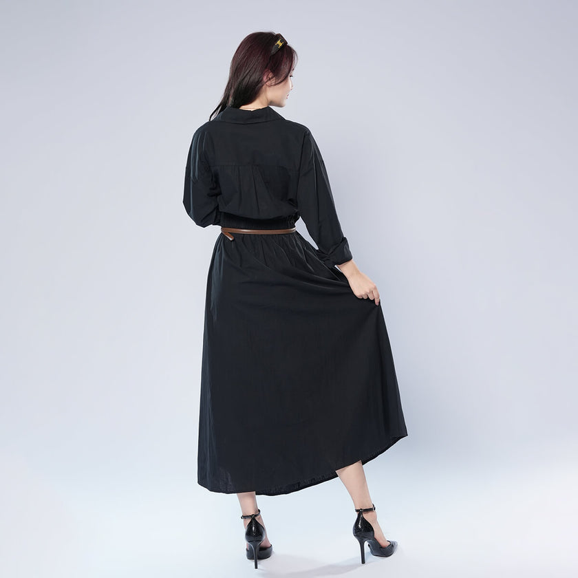 Cotton and Linen Elastic High Waist Cardigan Dress