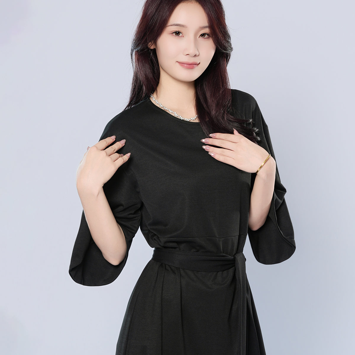 Elegant Solid Color Bat Sleeve Dress