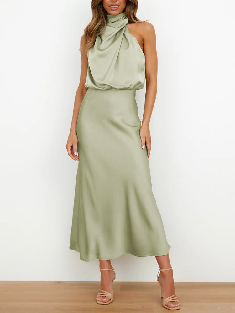 Sleeveless Satin Elegant Maxi Dress