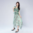 V-neck Waist-cinching Ruffle Design Irregular Hem Dress