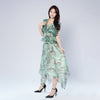 V-neck Waist-cinching Ruffle Design Irregular Hem Dress