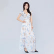 V-neck Ruffle Sleeves Backless Printed Dress