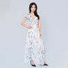 V-neck Ruffle Sleeves Backless Printed Dress