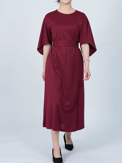 Elegant Solid Color Bat Sleeve Dress