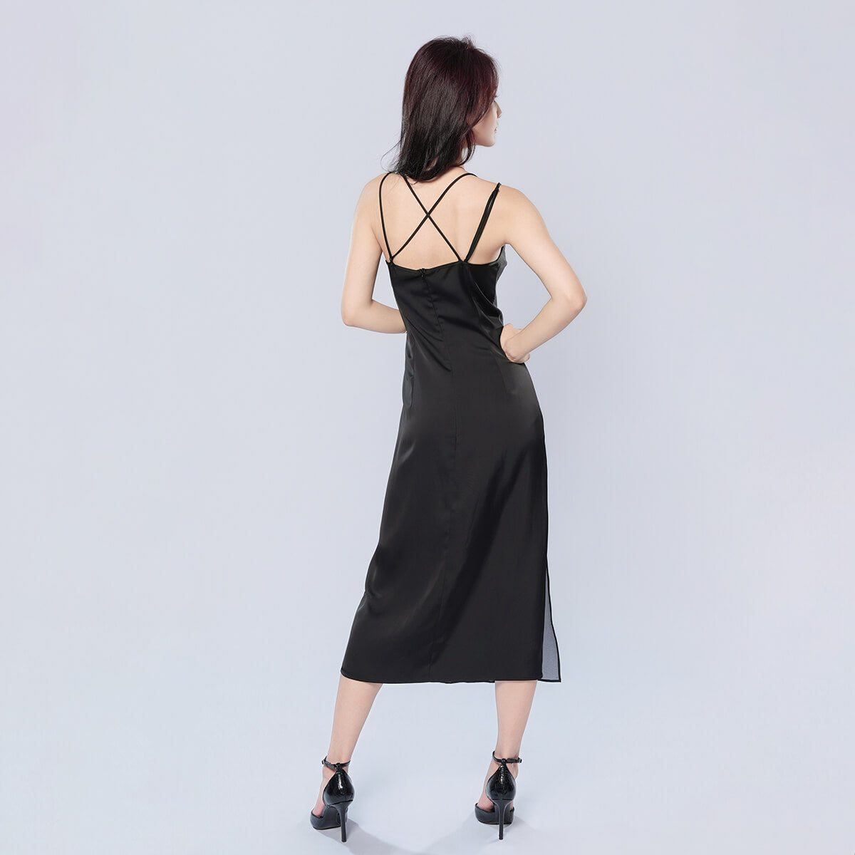 Asymmetrical Hem Adjustable Straps Double Layer Cami Dress