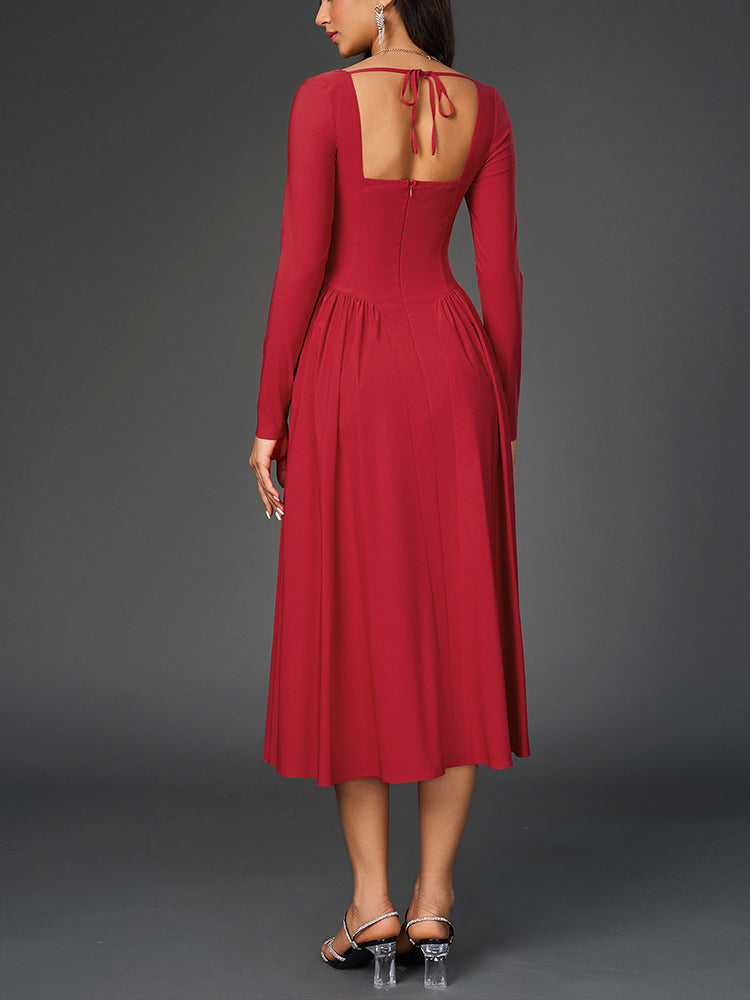 A-line Solid Color Pleated Backless Dress