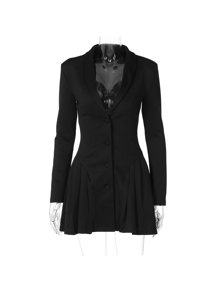 Deep V Suit Neck Cardigan Ruffle Dress