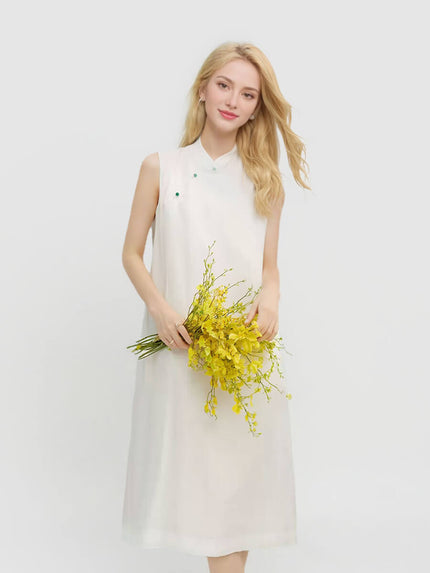 A-Line_Buttoned_Sleeveless_Stand_Collar_Dress_21