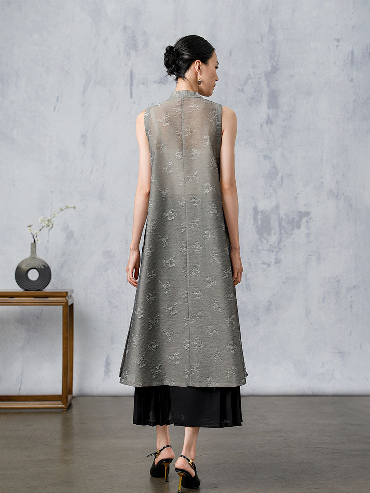 [AnXiang] Plum Blossom Pattern Long Cardigan Vest