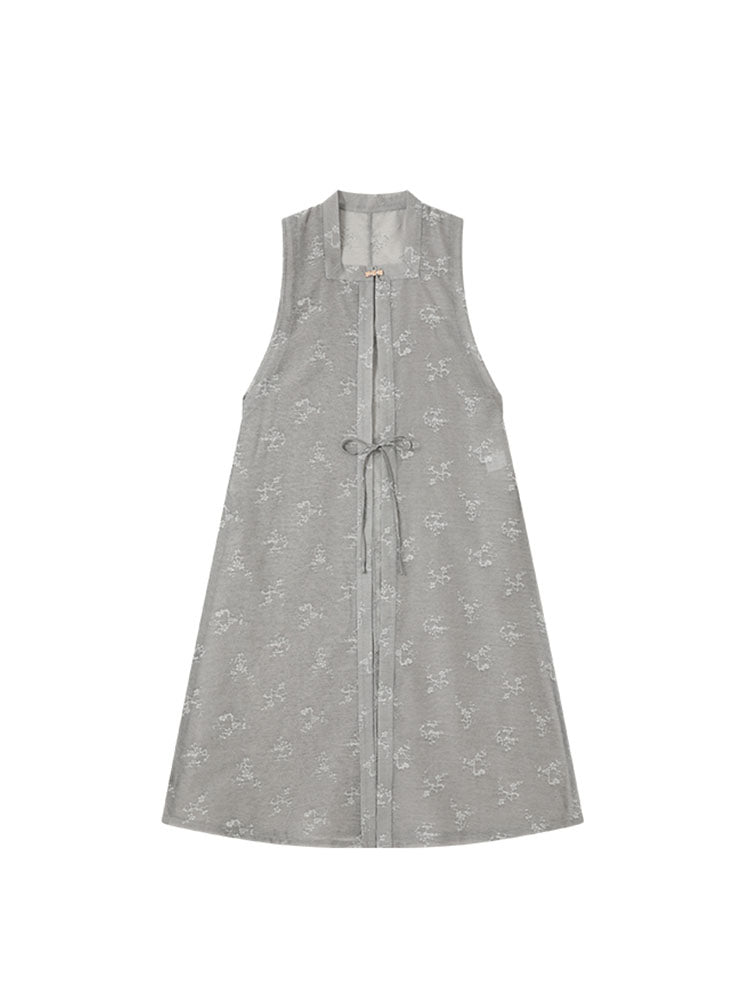 [AnXiang] Plum Blossom Pattern Long Cardigan Vest