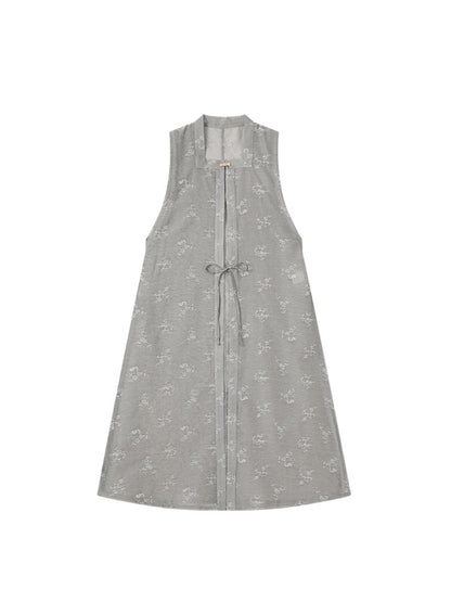 [AnXiang] Plum Blossom Pattern Long Cardigan Vest