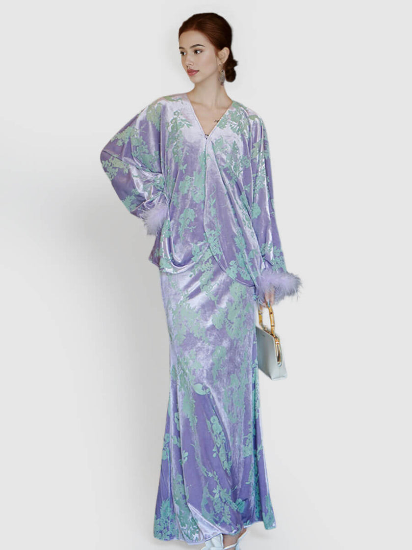 Burn-out_Velvet_Ostrich_Feather_Top_and_Fishtail_Dress_Two-Piece_Set_11