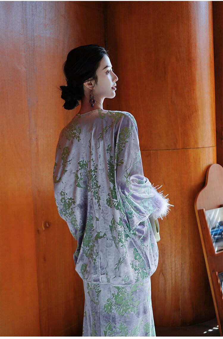 Burn-out_Velvet_Ostrich_Feather_Top_and_Fishtail_Dress_Two-Piece_Set_12