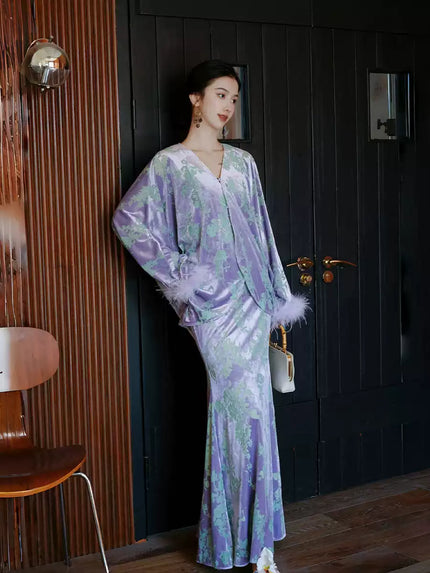 Burn-out_Velvet_Ostrich_Feather_Top_and_Fishtail_Dress_Two-Piece_Set_2