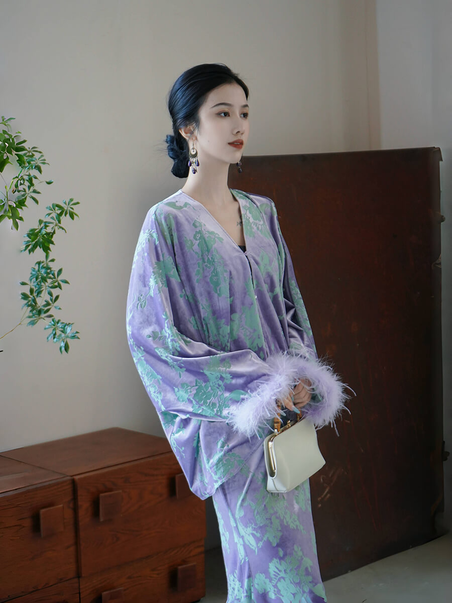 Burn-out_Velvet_Ostrich_Feather_Top_and_Fishtail_Dress_Two-Piece_Set_3