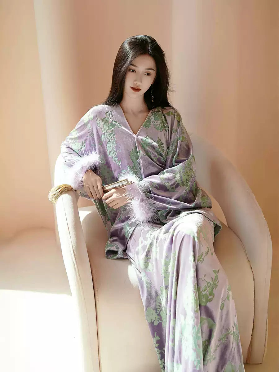 Burn-out_Velvet_Ostrich_Feather_Top_and_Fishtail_Dress_Two-Piece_Set_7