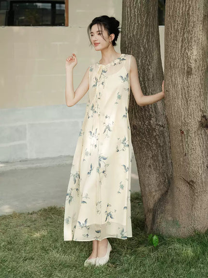 Butterfly_Printed_Drawstring_Sleeveless_Maxi_Dress_2