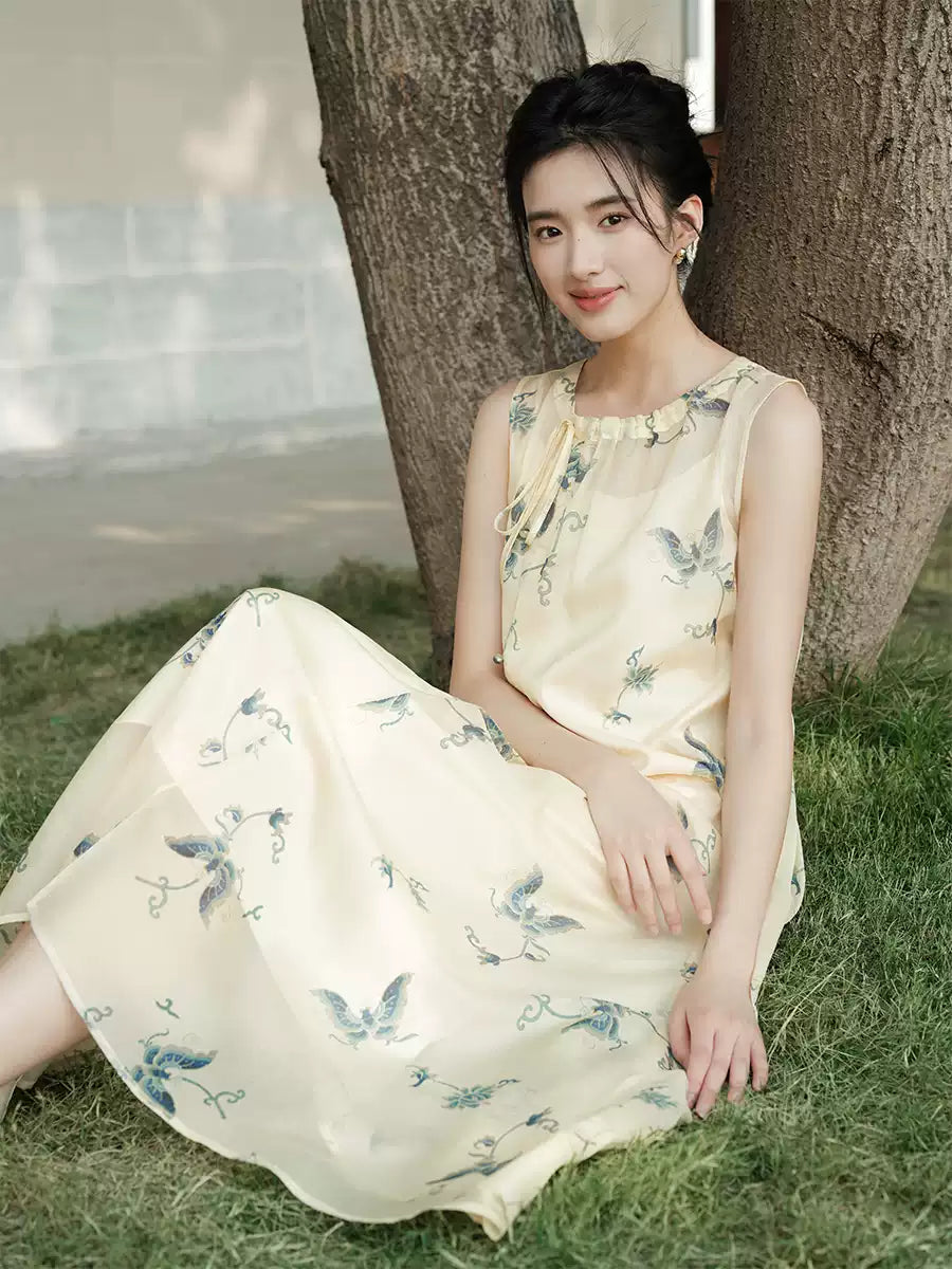 Butterfly_Printed_Drawstring_Sleeveless_Maxi_Dress_4