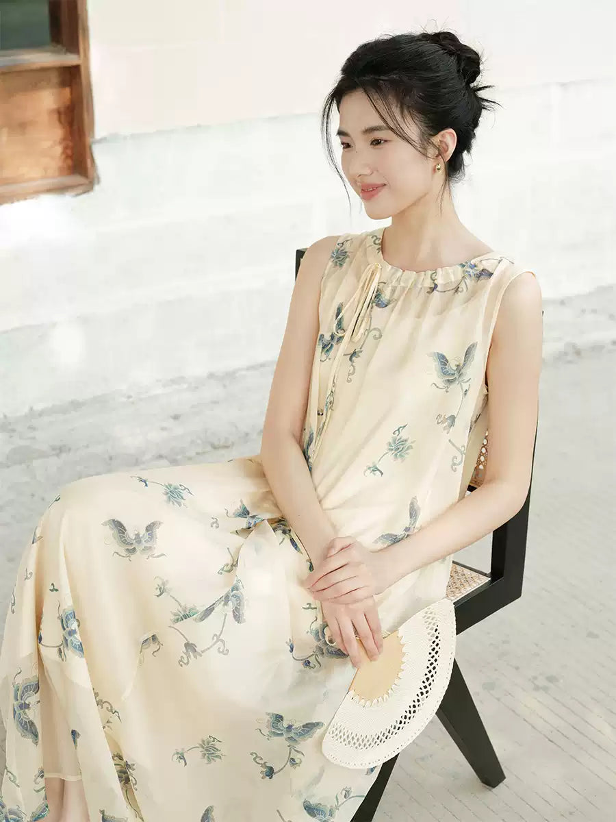 Butterfly_Printed_Drawstring_Sleeveless_Maxi_Dress_5