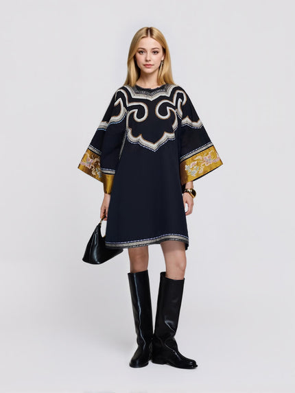 Cloud_Pattern_Floral_Embroidered_Batwing_Sleeve_Silk_Midi_Dress_11