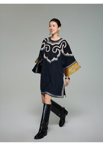 Cloud_Pattern_Floral_Embroidered_Batwing_Sleeve_Silk_Midi_Dress_3