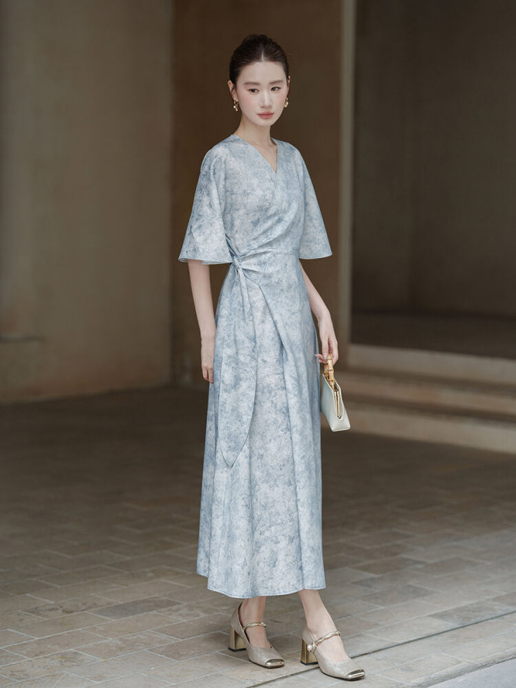 Cross_Collar_Tie_Waist-cinching_Jacquard_Flowy_Maxi_Dress_4