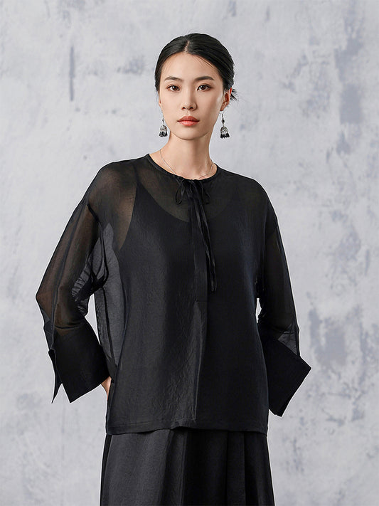 [DanMoQingYan] Long Sleeve Pleated Two-Piece Top