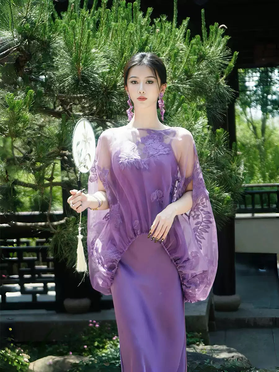 Embroidered Hollow Outer Shirt Three-dimensional Flower Sling V-neck A-line Dress 3