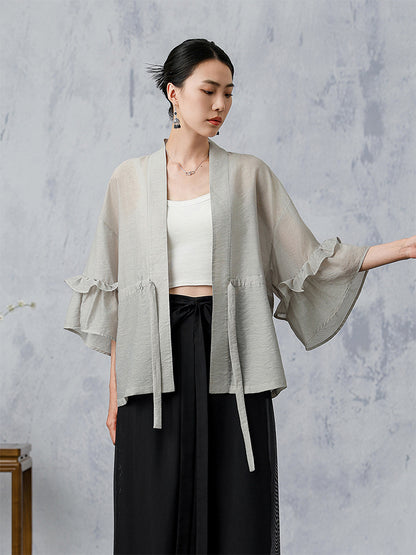 [FengHeJu]  Ruffle Sleeve Cardigan Top