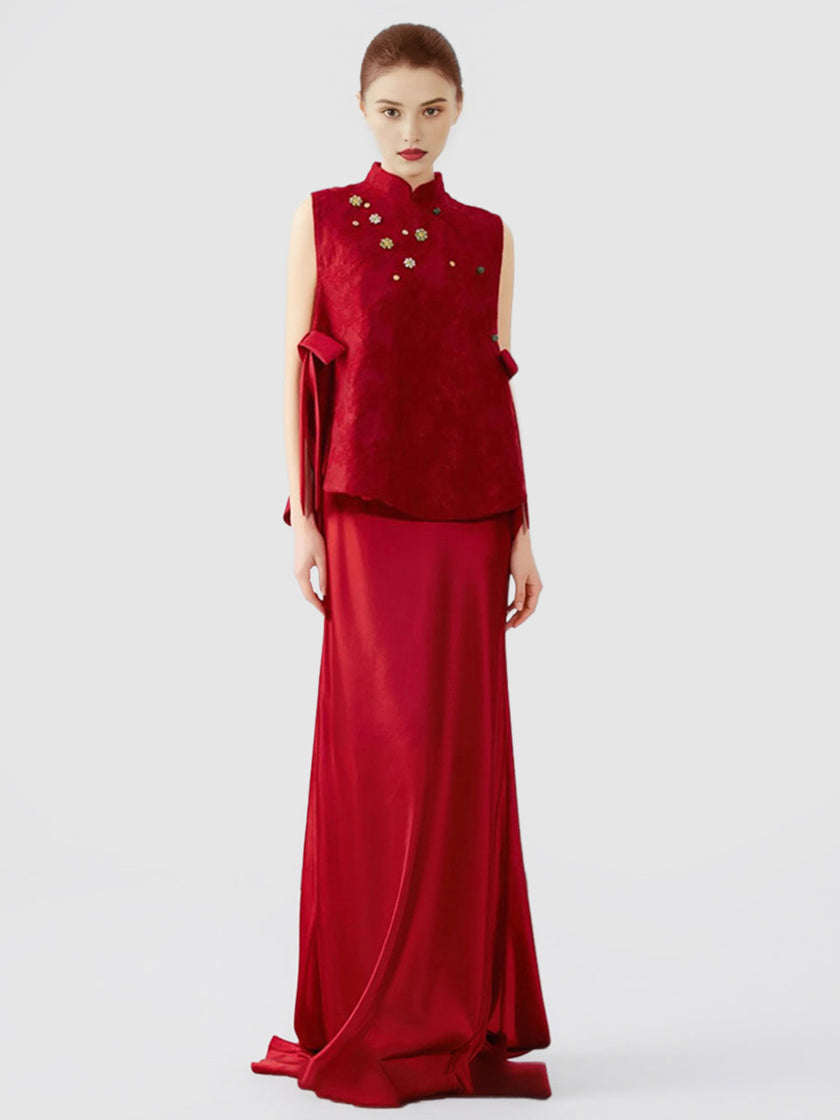 Flower_Decoration_Sleeveless_Top_And_Spaghetti_Straps_Set_Wedding_Dress_Set_10