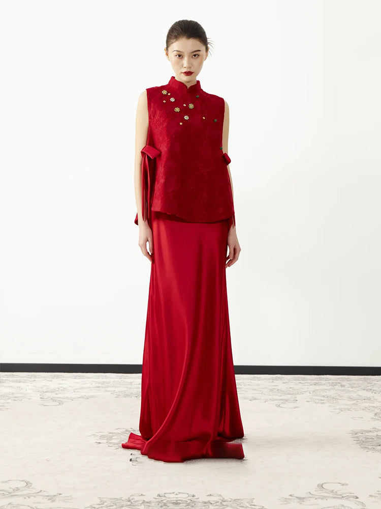 Flower Decoration Sleeveless Top And Spaghetti Straps Set Wedding Dress Set 1