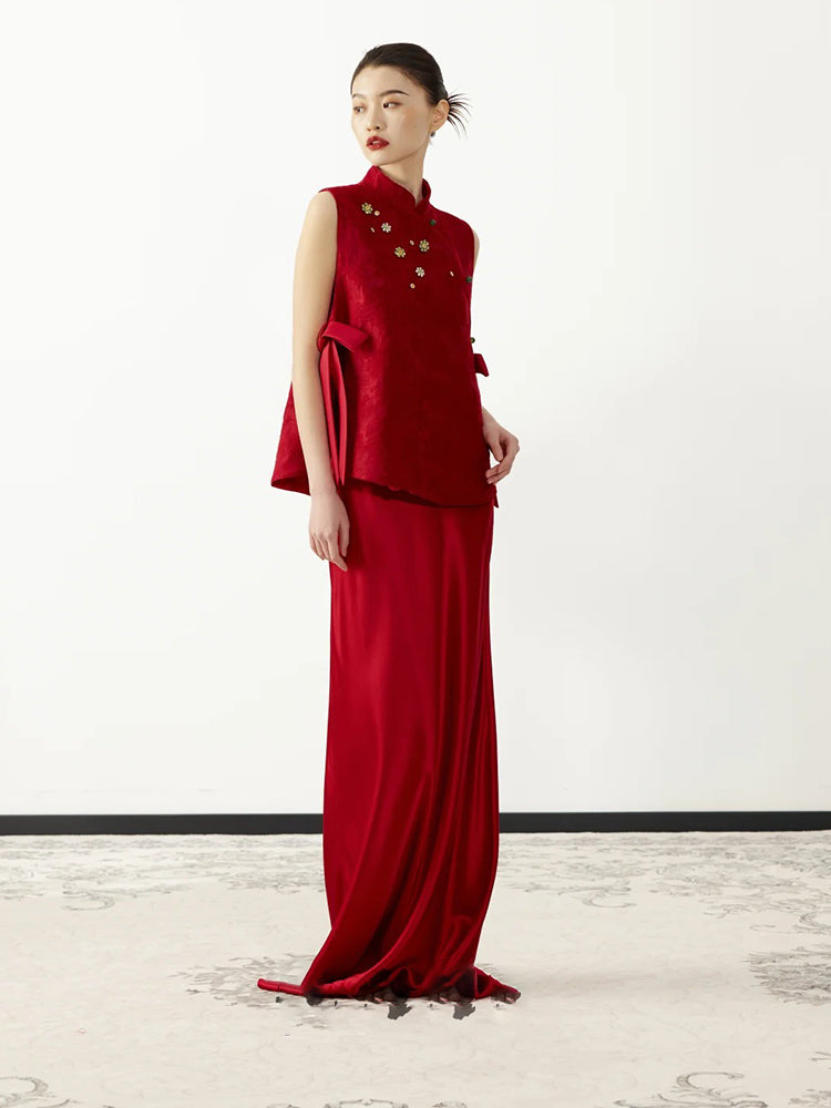 Flower Decoration Sleeveless Top And Spaghetti Straps Set Wedding Dress Set 2