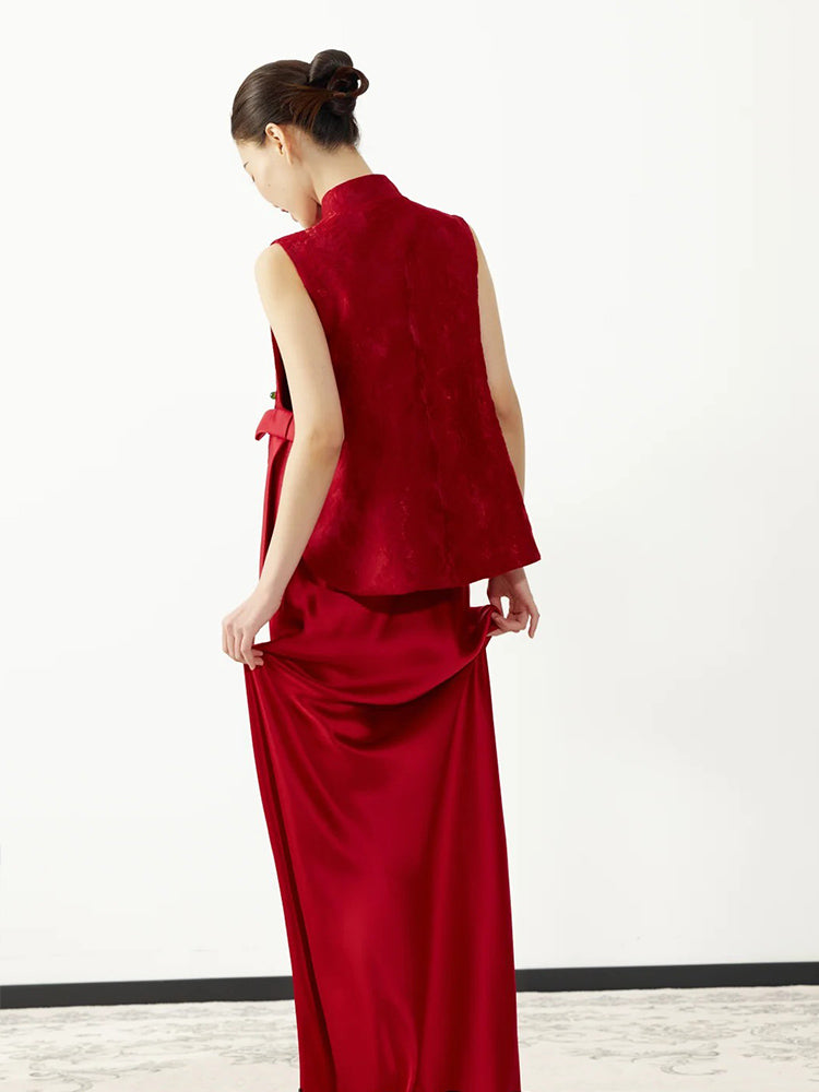 Flower Decoration Sleeveless Top And Spaghetti Straps Set Wedding Dress Set 6