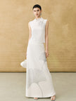 Ginkgo Printed Cowl Neck Sleeveless Top and Fishtail Skirt Set
