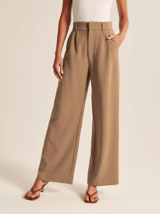 High Waist Straight Wide Leg Cropped Pants