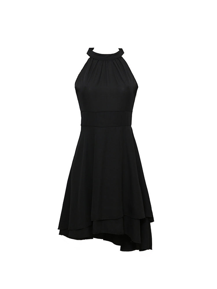Robe sans manches à volants double épaisseur à coupe irrégulière