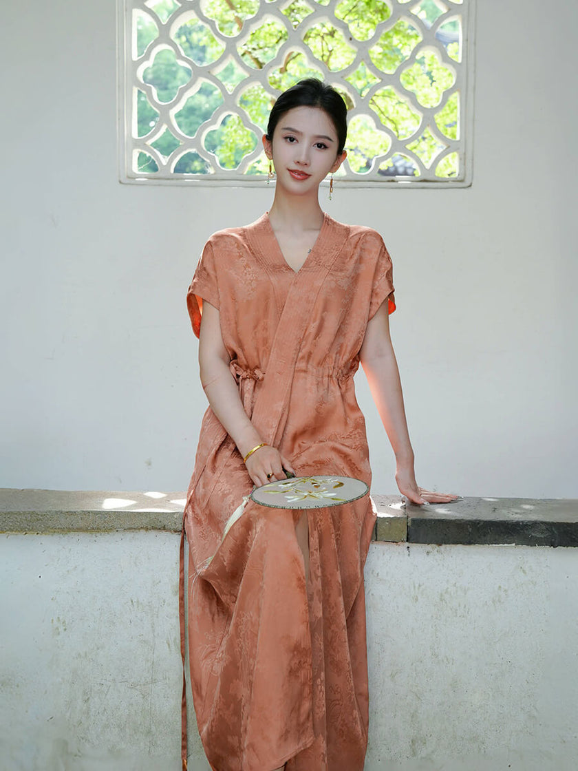 Jacquard_Crossover_Neck_Split_One-Piece_Wrap_Dress_2