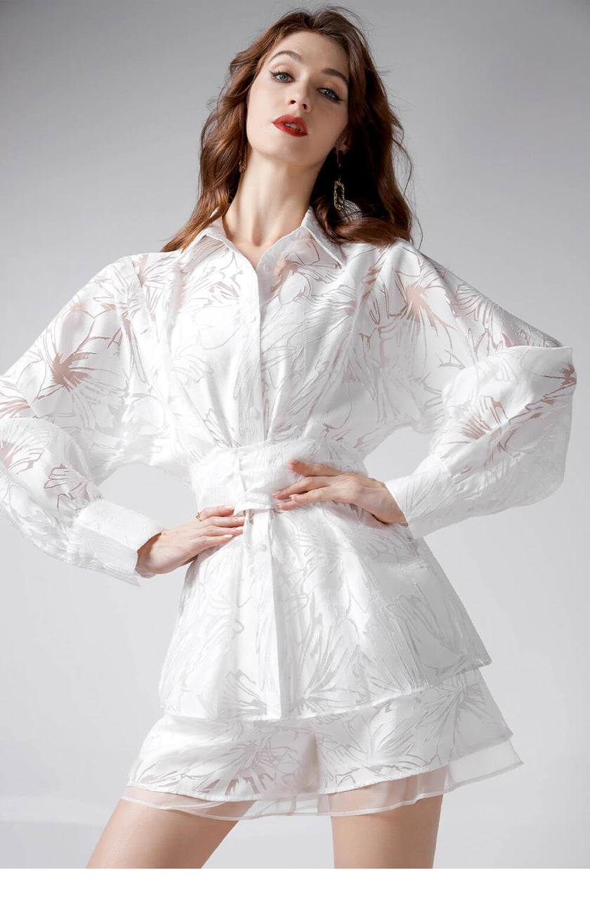 Jacquard_Hollow_Bow_Belt_Shirt_and_Mesh_Pocket_Shorts_Set_2