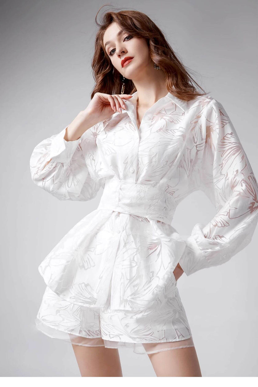 Jacquard_Hollow_Bow_Belt_Shirt_and_Mesh_Pocket_Shorts_Set_3