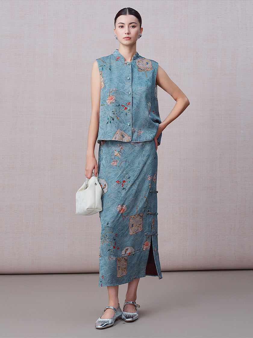 Jacquard_Stand_Collar_Vest_and_Split_Frog_Closure_Button_Skirt_Set_2