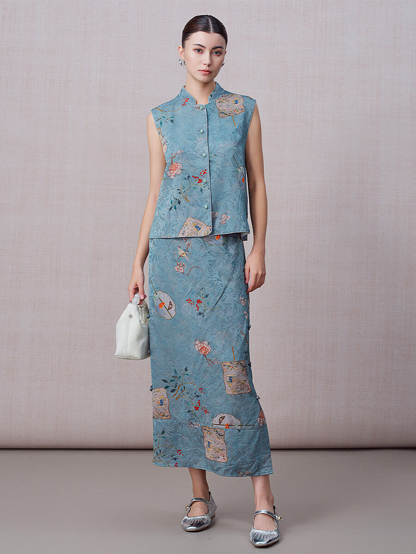 Jacquard_Stand_Collar_Vest_and_Split_Frog_Closure_Button_Skirt_Set_3