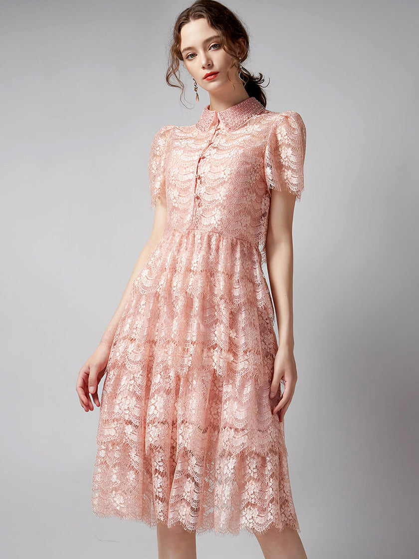 Lace_Spaghetti_Straps_Dress_and_Lapel_Crop_Top_Two-Piece_Set_2