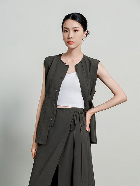 [LanYan] Waist-cinched Cardigan Vest