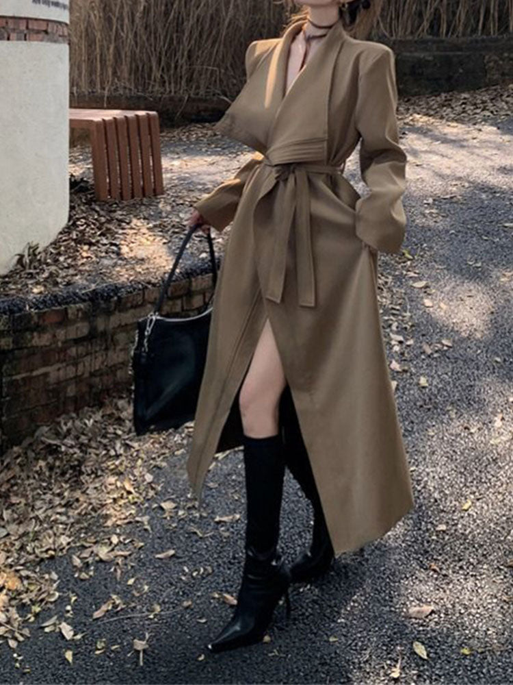 Large Lapel Belt Long Coat