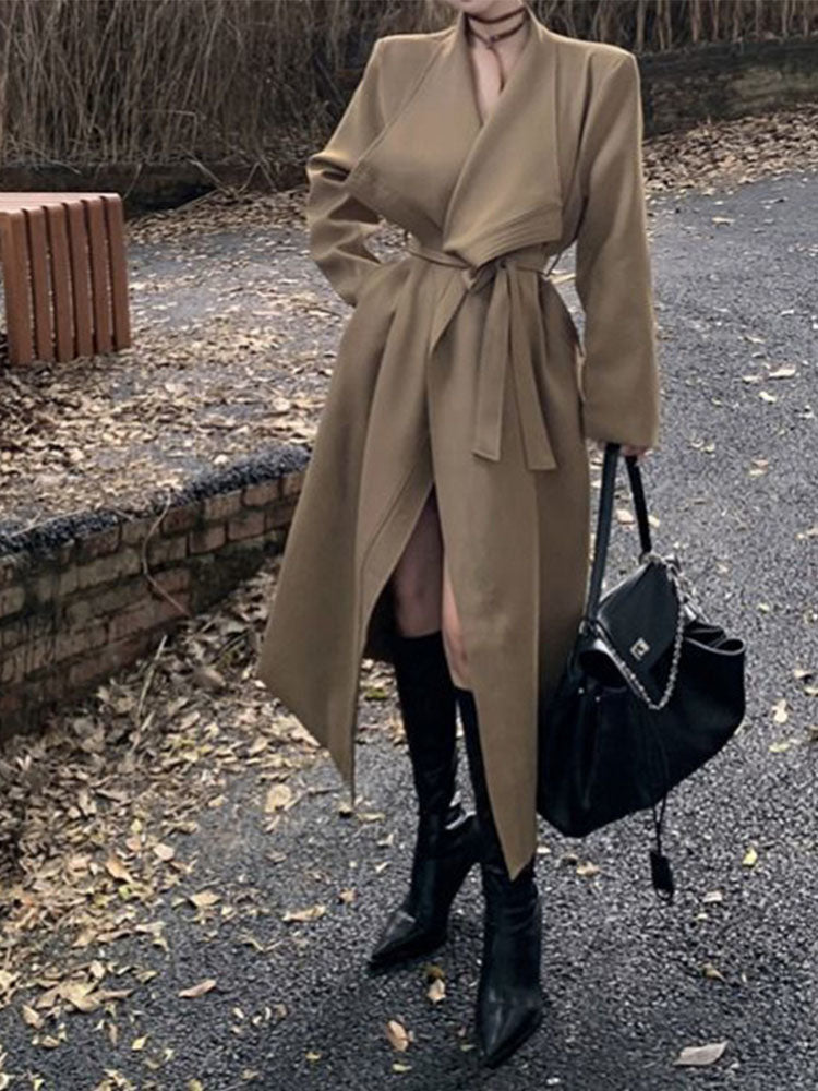 Large Lapel Belt Long Coat