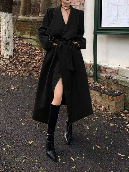 Large Lapel Belt Long Coat