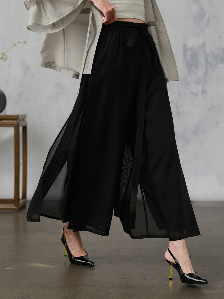 [LengShan] High-Waisted Side Split Wide Leg Pants
