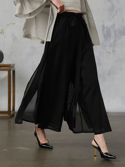 [LengShan] High-Waisted Side Split Wide Leg Pants