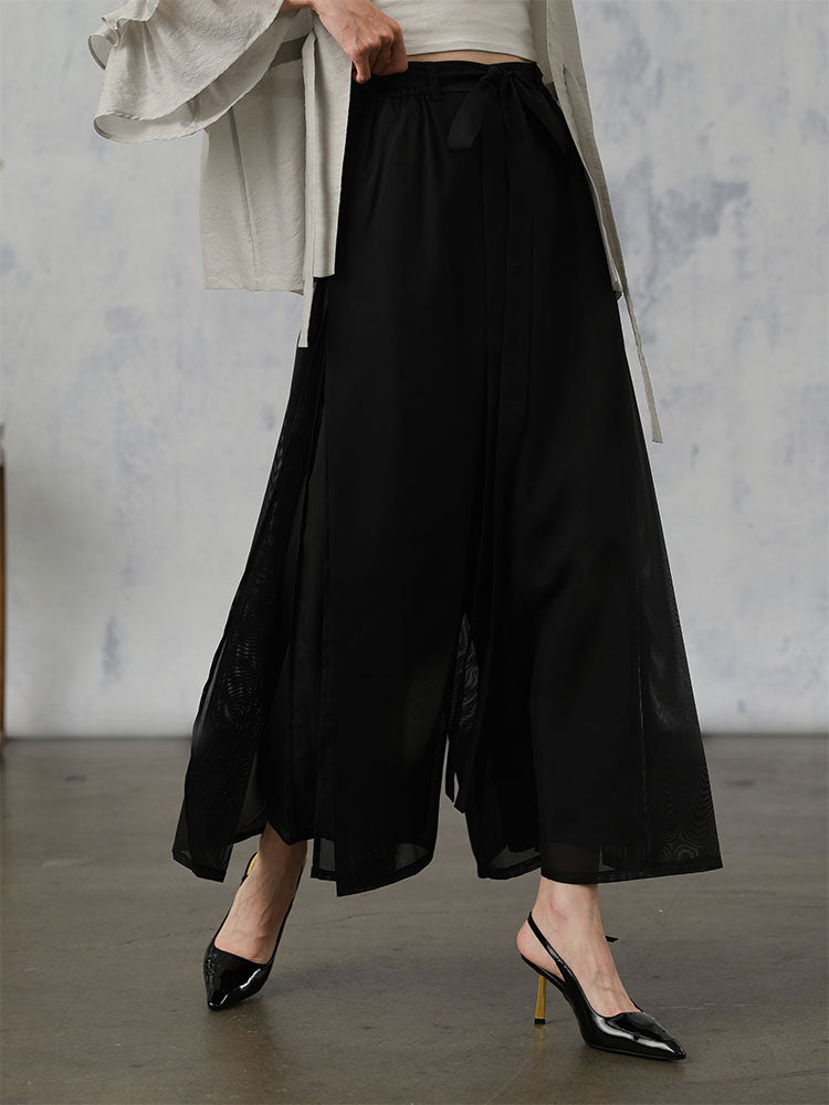 [LengShan] High-Waisted Side Split Wide Leg Pants