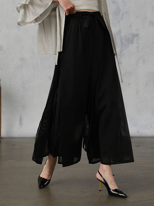 [LengShan] Pantalon large taille haute fendu sur le côté